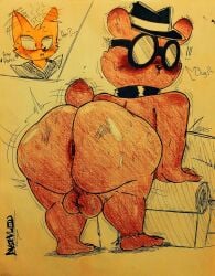 2boys angus_(nitw) ass_focus bear_ears bear_tail big_ass big_butt butt_focus dyablou femboy gregg_(nitw) traditional_drawing_(artwork) traditional_media traditional_media_(artwork)