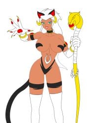 1girls african_female big_breasts breasts cat_ears cat_gloves catgirl cosplay dark-skinned_female dark_skin darkstalkers disney felicia_(darkstalkers)_(cosplay) female female_only holding_object holding_staff huge_breasts large_breasts nekohybrid nipples_covered partially_clothed partially_nude queen queen_la revealing_clothes revealing_outfit skimpy skimpy_clothes skimpy_outfit solo_female source_request staff the_legend_of_tarzan white_hair