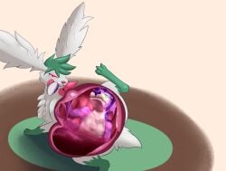 anthro bodily_fluids digestion generation_4_pokemon hi_res inside_stomach kimza_(kimza) leafysnivy legendary_pokemon nintendo pokemon pokemon_(species) shaymin sky_forme_shaymin stomach_acid vore