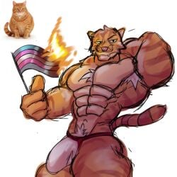 1boy anthro anthrofied armpit_hair artist_request buff feline furry gay juke's_towers_of_hell male male_only monodoe muscular muscular_anthro muscular_male pubic_hair roblox roblox_game solo transgender_flag transphobe transphobia