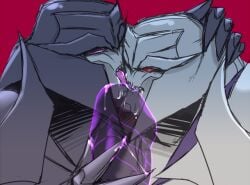 2boys megatron purple_eyes red_background red_eyes robot selfcest transformers transformers_prime transparent_penis yaoi