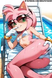 ai_generated amy_rose bikini biting_finger breathtaker female_only furry furry_female grabbing_ass green_eyes pink_fur pool presenting presenting_ass short_hair sonic_(series) sonic_the_hedgehog_(series) sunglasses white_panties