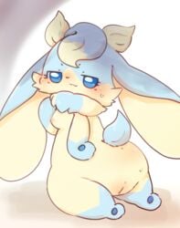 2021 anus ass big_butt blue_body blue_eyes blue_fur blush bodily_fluids breasts chibi dewlap_(anatomy) digital_media_(artwork) female floppy_ears fur furry furry_only genitals hi_res kemono lagomorph leporid long_ears looking_at_viewer looking_back looking_back_at_viewer lop_ears mammal multicolored_body multicolored_fur nipples nude open_mouth open_smile presenting presenting_anus presenting_hindquarters presenting_pussy pussy rabbit rear_view sakaeguchi_okarina semi-anthro simple_background small_breasts smile sofu_(pyritie) solo sweat swirl tail tan_body tan_fur thick_thighs two_tone_body two_tone_fur