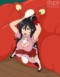 ascot barefoot black_hair boots captain_hook cephalopod cleavage comeuppance cravat damsel_in_distress disney_villains embarrassed female flats genderswap_(mtf) hazel_eyes heels hook_hand long_hair magikbear mary_janes octopus open_mouth peril peter_pan_(disney) pirate_girl plip-plop plip_plop_octopus rule_63 rule_63 shoes torn_clothes torn_pants torn_shirt torn_stockings vore