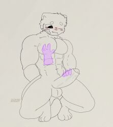 anthro armwear bandage bandage_on_face big_penis bodily_fluids clothing crouching cum disembodied_hand domestic_cat felid feline felis flustered genital_fluids genitals hand_on_chest hand_on_penis heterochromia hi_res kazzy_(kazzythewolf) kazzythewolf leaking_cum male mammal one_eye_closed penis solo solo_focus spread_legs spreading tail watermark