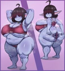 1girls bbw donut_anus female female_only gigantic_breasts huge_breasts ntremi overweight overweight_female revealing_clothes shortstack solo solo_female spread_anus sweat sweaty voluptuous yordle