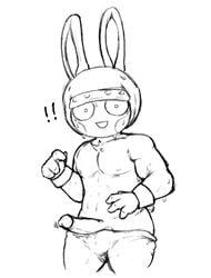 ! 2020 animal_crossing anthro biceps biped blush blush_stickers bodily_fluids bulge clothed clothing digital_media_(artwork) erection fur furry furry_only genitals hood humanoid_genitalia humanoid_penis lagomorph leporid locitony looking_at_viewer low_res male male_only mammal monochrome muscular ninja nintendo nipples open_mouth pants_down partially_clothed penis rabbit simple_background smile snake_(animal_crossing) solo standing surprise sweat topless video_games warrior wristband