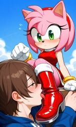 ai_generated amy_rose boot_fetish boot_licking boot_worship boots boy human_boy licking patent_boots pink_hair sonic_(series)