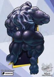 alien alien_humanoid ass balls big_balls big_butt big_muscles black_body bubble_butt claws digital_media_(artwork) emblem empty_eyes feet genitals hi_res humanoid humanoid_genitalia humanoid_penis looking_back male marvel marvel_rivals muscular not_furry nude penis perverteddaemon rear_view solo symbiote toe_claws venom_(marvel)