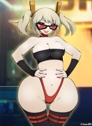 blonde_hair breasts burnice_white cleavage female glasses light_skin presenting revealing_clothes solo solo_female thick thick_thighs twintails voluptuous_female wide_hips zenless_zone_zero zonen404