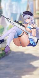 blue_hair blue_panties floating girl one_girl sniper