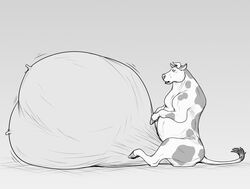 big_udders black_and_white bovid bovine cattle female feral hi_res huge_udders hyper hyper_udders mammal monochrome sitting solo teats thatgryphonguy udder_vore udders