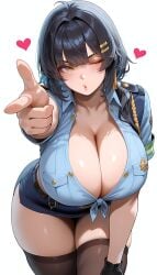 ai_generated black_hair cleavage large_breasts police_uniform policewoman rover_(wuthering_waves) uniform wuthering_waves