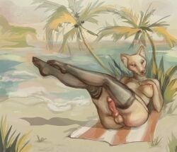 1futa anthro anthro_only beach beach_towel big_breasts breasts canine_genitalia canine_penis feet feet_in_stockings fox furry furry_balls furry_breasts furry_only futa_only futanari highres knot knotted_penis laying_down nude nude_anthro nude_futanari penis puffy_nipples socks stockings stockings_only thicc_thighs thighhighs torpedo_breasts twingolover warm_colors wolf