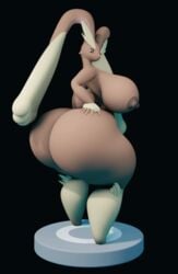 3d_(artwork) animated anthro ass between_breasts big_breasts big_butt blender_(software) breasts brown_body brown_nipples darkdraketom digital_media_(artwork) female hand_on_butt huge_butt hyper hyper_butt lopunny multicolored_body navel nintendo nipples pokémon_(species) pokeball pokemon pokemon_(species) short_playtime solo turntable_(animation) two_tone_body video_games