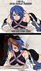 1boy 1girls aqua_(kingdom_hearts) blue_hair kingdom_hearts nekokat42 on-ground penis_in_face short_hair