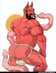 1boy ass back_hair bald ball_bulge bara beard beefy big_penis body_hair butt_hair clothing demon drooling facial_hair facial_piercing forked_tongue garvals genitals hairy_male horns huge_cock humanoid humanoid_pointy_ears hyper hyper_genitalia hyper_penis jockstrap licking looking_at_viewer male male_only masculine mature_male musclegut muscles muscular_male mustache nose_piercing nose_ring oral penis_lick penis_tentacles perineum piercing pointy_ears red_body red_skin saliva sex solo tentacle tentacle_monster text tongue tongue_out underwear unusual_anatomy unusual_genitalia unusual_penis url vein veiny_tentacles