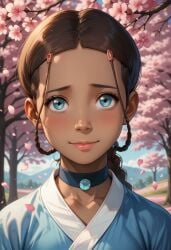 ai_generated avatar_legends avatar_the_last_airbender black_hair blue_eyes dark_skin female highres jewelry katara looking_at_viewer necklace nickelodeon nicktoons