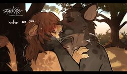 hyaenid hyena kissing lion male/male savanna tagme text zackary911