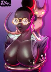 big_breasts black_body black_girl black_skin breast_focus breasts calico_(deadlock) dark_skin deadlock egyptian_cat exposing_breasts female_focus female_only human joy45s mechanical_arm metal_arm nipple nipples shiny_breasts showing_nipple solo_female sphynx_(cat) yellow_eyes