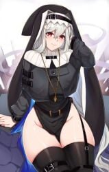 artist_request big_breasts nun thigh_highs white_hair