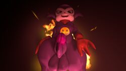 16:9 anthro ass balls bandai_namco clothing digimon digimon_(species) erection fire fluffygayuniverse fur genitals gloves handwear hi_res humanoid_genitalia humanoid_penis impmon looking_at_viewer male mammal nude open_mouth penis scarf simple_background smile solo video_games wide_hips widescreen