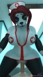 3d_(artwork) anthro bear big_breasts blizzard_entertainment breasts clothed clothed_anthro clothed_female clothing cowgirl_position curvy_anthro curvy_figure digital_media_(artwork) dress duo eye_contact female first_person_view from_front_position genitals giant_panda hair headgear headwear heterochromia hi_res human latex latex_clothing latex_dress looking_at_another looking_at_viewer looking_down looking_down_at_viewer male male/female mammal nurse nurse_clothing nurse_headwear nurse_uniform on_bottom on_top pandaren penetration penis pussy red_hair sex thick_thighs uniform vaginal_penetration vaginal_penetration warcraft wide_hips xelli