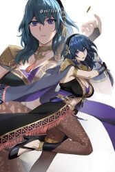 1girls big_breasts blue_eyes byleth_(female)_(fire_emblem) byleth_(fire_emblem) byleth_(jehanna)_(fire_emblem_(female) cleavage dagger fire_emblem fire_emblem:_three_houses high_res holding holding_dagger holding_knife holding_weapon knife medium_hair nintendo official_alternate_costume pantyhose teal_hair ushiomi weapon