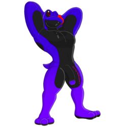 1:1 alpha_channel amphibian anthro balls frog genitals male muscular notkastar pattern_(disambiguation) pecs penis pose smile solo tongue