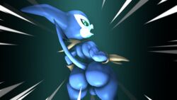 16:9 anthro ass balls bandai_namco barely_visible_genitalia big_ass big_butt canid clothing digimon digimon_(species) fluffygayuniverse fur genitals gloves handwear hi_res impmon male mammal nude open_mouth penis scarf simple_background solo speed_lines video_games wide_hips widescreen