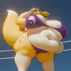 bbw big_breasts bikini breasts cleavage digimon digimon_(species) female furry huge_breasts overweight pressure_purse renamon tagme thick_ass thick_thighs wide_hips