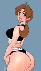 ass ass_focus blacked_clothing blush blush_lines delia_ketchum_(pokemon) female high_resolution mature_female milf pokemon ponytail pranky smiley_face smiling_at_viewer