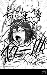 1boy ahe_gao blush breasts completely_nude doggy_style faceless faceless_male female female_orgasm highres kill_la_kill kurobe_hatsudensho matoi_ryuuko medium_breasts monochrome nude orgasm saliva sex short_hair tomboy vaginal_penetration