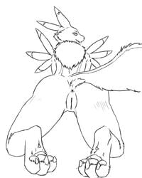 acidrenamon_(artist) all_fours anthro anus ass back_view digimon female female_only fur furry monochrome renamon solo tagme vulva