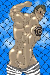 anal fingering free free_(soul_eater) male_only muscle prison solo solo_male soul_eater tattoo yaoi