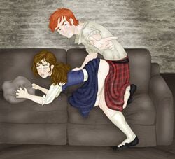 clothed_sex couch doggy_style harry_potter hermione_granger hollyboo2001 pillow ron_weasley tagme