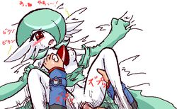 blush breasts color female gardevoir gloves green_hair groping hair human insertion interspecies japanese_text lucas_(pokemon) male motion_lines nintendo nipples open_mouth penis pokemon pokemon_(species) pokemon_rse pokephilia red_eyes sex shiratsuki short_hair straight tagme text thigh_grab vaginal_penetration vulva