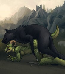 2021 2boys 4_fingers all_fours anal anal_sex anthro anthro_on_feral anthro_penetrated argonian ass bethesda_softworks black_body black_fur bodily_fluids brown_eyes canid canine canis cum cum_in_ass cum_inside cum_on_ground cum_on_leg day detailed_background digital_media_(artwork) doggy_style duo feral feral_penetrating feral_penetrating_anthro fingers from_behind_position frost_(frosty01) fur gay genital_fluids grass green_body green_eyes green_scales hi_res horn lizardlars looking_back male male/male male_only male_penetrated male_penetrating male_penetrating_male mammal mountain mounting nude open_mouth outside outside_sex penetration penile penile_penetration plant pupils reptile rock scales scalie sex sky skyrim slit_pupils the_elder_scrolls tree video_games wolf yaoi zoophilia