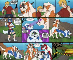 ambiguous_gender anal anal_sex animal_genitalia animal_penis anthro bodily_fluids canine_penis clothing comic crazy-husky cum cum_while_penetrated dialogue duo_focus dusk_lycanroc ejaculation english_text feral genital_fluids genitals grass_field group hands-free human hypnosis lycanroc male male/male male_penetrated male_penetrating male_penetrating_male mammal midday_lycanroc midnight_lycanroc mind_control nintendo nude penetration penis pokémon_(species) pokemon shiny_pokémon sky text tongue tongue_out torn_clothing transformation video_games