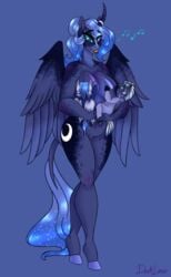 absurd_res alicorn anthro blue_hair breastfeeding breasts cutie_mark darklunar equid equine ethereal_hair feathered_wings feathers female friendship_is_magic fusion_by_child genitals group hair hasbro hi_res hooves horn hybrid lullaby male mammal markings mother mother_and_child musical_note my_little_pony navel nipples nude parent parent_and_child princess_luna_(mlp) pussy simple_background singing striped_markings stripes wings zebra