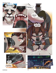 1boy1girl 7_panel_comic anthro black_penis blush bodily_fluids bovid brown_hair canid canine canis caprine closed_eyes comic conditional_dnp digital_media_(artwork) duo english_text fellatio female fluff-kevlar furaffinity genitals goat goat_boy goat_ears goat_horns goat_humanoid hair heart horn inkbunny male male/female mammal massak_(fluff-kevlar) oral oral_penetration page_40 page_number penetration penile penis predators_of_denali_(fluff-kevlar) profanity saliva sex sheep tala_(fluff-kevlar) text thought_bubble wolf wolf_ears wolf_girl wolf_humanoid wolf_tail