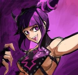 1girls heart-shaped_pupils juri_han purple_background purple_hair saiykik sideboob street_fighter tagme