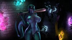 16:9 3d_(artwork) 5_fingers absurd_res anthro baseball_bat bat_(object) big_breasts breasts bubble_gum crystal digital_media_(artwork) female fingers gem genitals hi_res lizard lizard_(petruz) looking_at_viewer nails nipples nude pinchibird pussy reptile scalie solo source_filmmaker standing widescreen