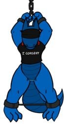 alpha_channel animal_genitalia anthro blindfold bondage bondage bound cloaca consent_themes english_text female gag gagged genitals hi_res kobold lolori pussy reptile restraints scalie solo spread_legs spreader_bar spreading submissive text trout_(artist) wrist_cuff