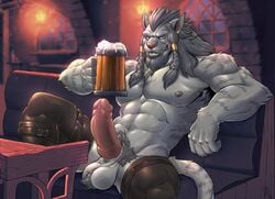 1boy 2021 abs alcohol animal_genitalia anthro armpit_hair badcoyote ball_tuft balls beer beverage biceps big_balls body_hair boots braided_hair clothing erection facial_hair fangs felid final_fantasy final_fantasy_xiv footwear fur genitals glans grey_hair hair hi_res holding_mug holding_object hrothgar humanoid_genitalia humanoid_penis hybrid_genitalia hybrid_penis inside knot knotted_humanoid_penis legwear looking_at_viewer male male_only mammal mostly_nude muscular muscular_anthro muscular_male nipples one_leg_up open_mouth open_smile pecs penis pink_glans pink_penis pubes quads raised_leg sharp_teeth sheath sitting smile solo solo_male square_enix teeth thigh_boots thigh_highs triceps tuft video_games white_balls white_body white_fur