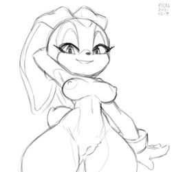 1:1 2021 anthro black_and_white breasts clothing cream_the_rabbit female fur genitals gloves handwear huge_hips huge_thighs hyper_hips lagomorph leporid mammal monochrome nipples nude pussy rabbit sega simple_background small_waist smile solo sonic_(series) sonic_the_hedgehog_(series) thick_thighs wide_hips xylas