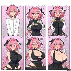 ai_generated astolfo_(fate) before_and_after big_breasts blush breast_expansion breast_growth breasts fate/apocrypha fate_(series) female female_focus female_only gender_transformation genderswap growing growing_breasts growth growth_sequence long_hair massive_breasts moaning moans open_mouth pink_eyes pink_hair rule_63 short_hair size_comparison size_difference size_transformation torn_clothes torn_clothing touching_breast transformation transgender