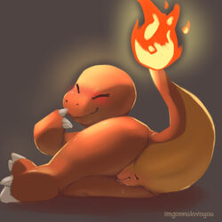 1:1 2021 anus ass better_version_at_source blush bodily_fluids charmander claws cleft_of_venus closed_eyes digital_media_(artwork) female feral finger_claws fire flaming_tail genital_fluids genitals grey_background hi_res imgonnaloveyou multicolored_body nintendo orange_body pokémon_(species) pokemon pussy pussy_juice rear_view shaded simple_background smile solo toe_claws two_tone_body video_games white_claws yellow_body