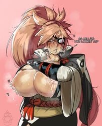 1girls baiken big_breasts blush breast_milk eyepatch facial_tattoo female female_focus female_only guilty_gear guilty_gear_strive huge_breasts japanese_clothes krekk0v lactation lactation_without_expressing large_breasts nipple_bar nipple_piercing no_bra obi one-eyed pierced_nipples pink_hair sweat sweaty_breasts tits unaligned_breasts