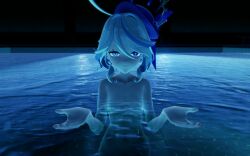 1girls 3d 3d_(artwork) blue_eyes blue_hair censored censored_nipples closed_mouth convenient_censoring female female_focus female_only furina_(genshin_impact) genshin_impact highres hoyoverse i'll_teach_you_everything_(chainsaw_man) inviting inviting_viewer koikatsu light_blue_hair looking_at_viewer meme mihoyo nude nude_female pale-skinned_female pale_skin pool raddo080 reference self_upload small_breasts standing two-tone_hair water white_hair